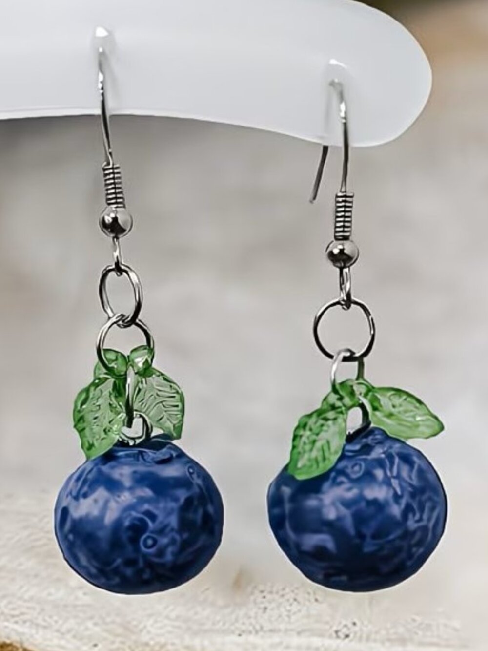 Blueberry Drop Earrings with Green Leaf Accents - Women Jewelry Earrings Z122